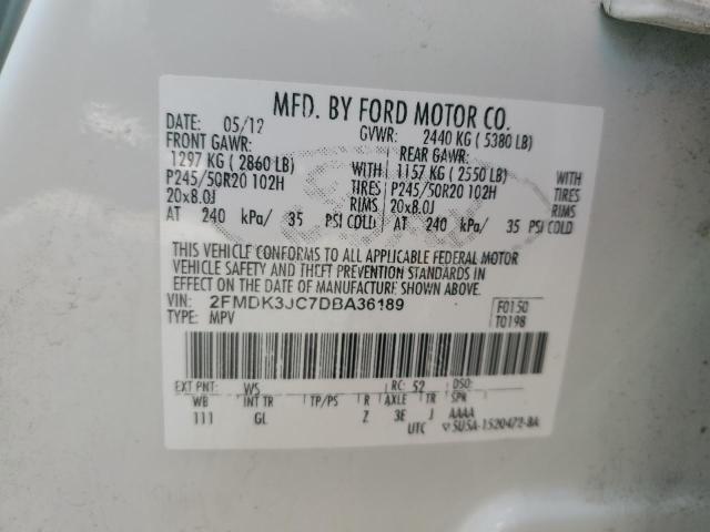 2FMDK3JC7DBA36189 - 2013 FORD EDGE SEL WHITE photo 13