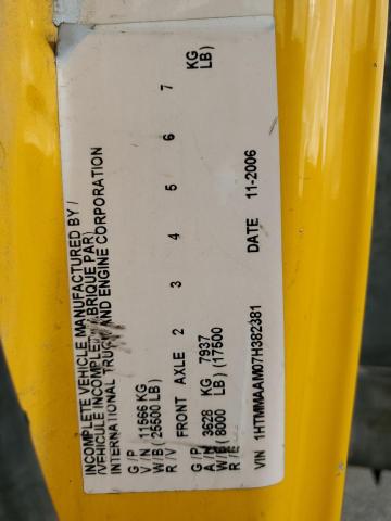 1HTMMAAM07H382381 - 2007 INTERNATIONAL 4000 4300 YELLOW photo 12