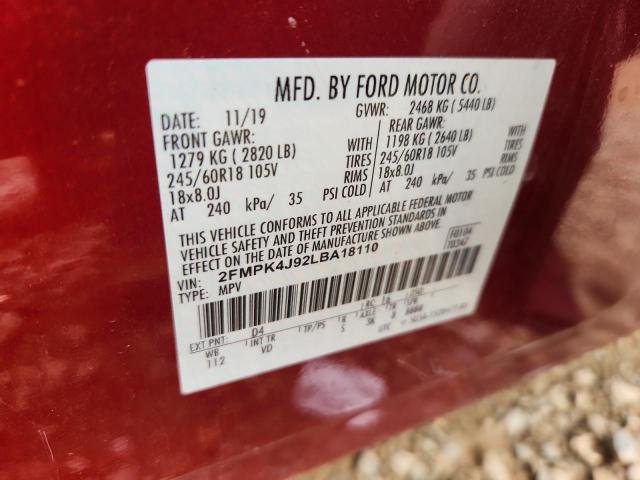 2FMPK4J92LBA18110 - 2020 FORD EDGE SEL 红色 照片 14