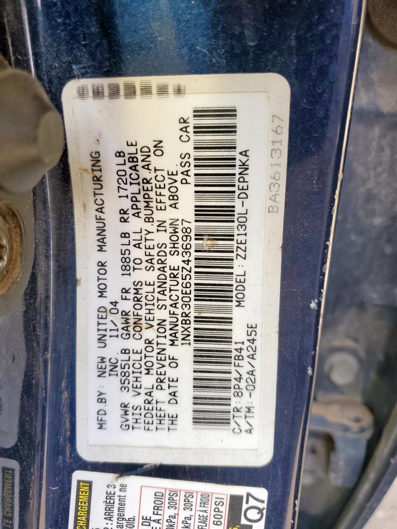 1NXBR30E65Z436987 - 2005 TOYOTA COROLLA CE 蓝色 照片 12