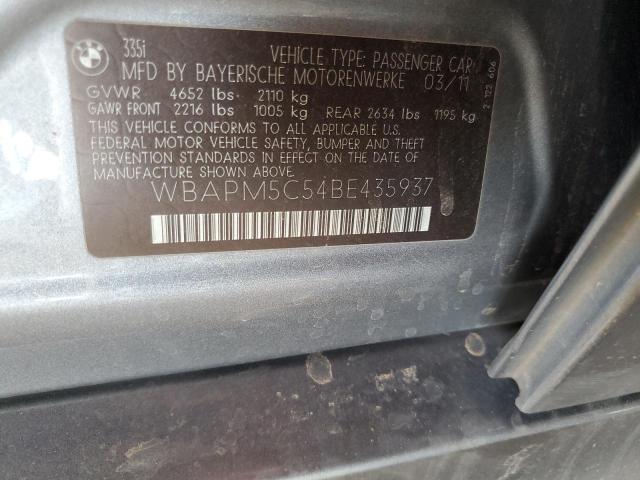 WBAPM5C54BE435937 - 2011 BMW 335 I GRAY photo 12