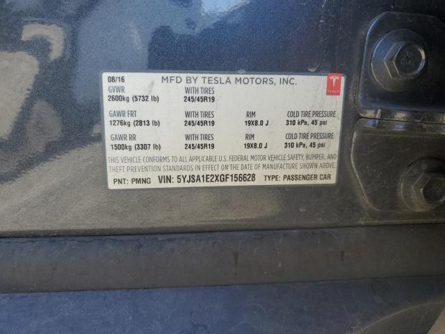 5YJSA1E2XGF156628 - 2016 TESL MODEL S GRAY photo 12