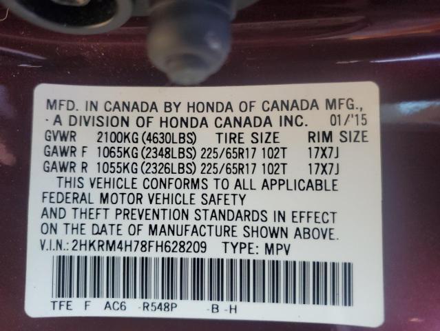 2HKRM4H78FH628209 - 2015 HONDA CR-V EXL Tünd qırmızı foto 12