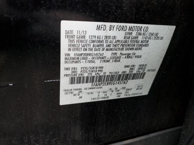 1FAHP2E89EG145762 - 2014 FORD TAURUS SEL BLACK photo 12