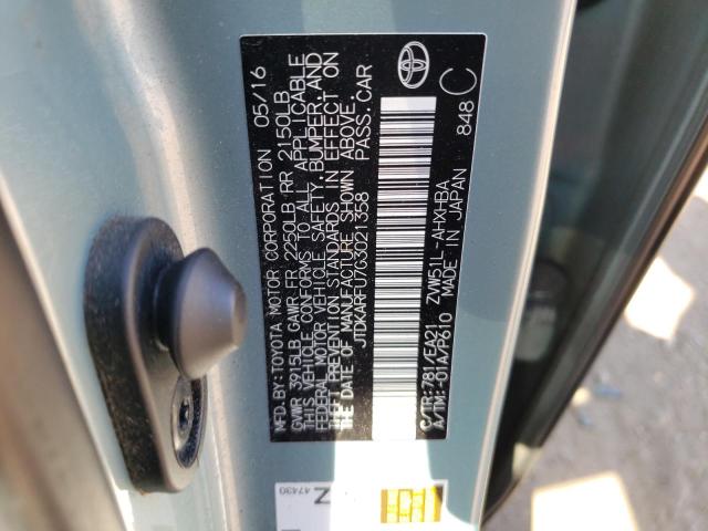 JTDKARFU7G3021358 - 2016 TOYOTA PRIUS TURQUOISE photo 12