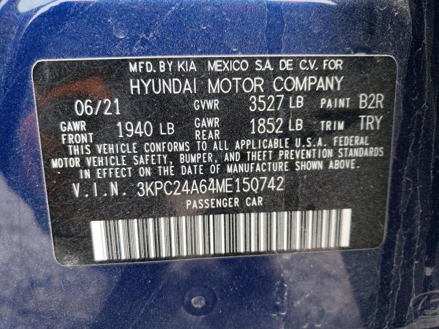 3KPC24A64ME150742 - 2021 HYUNDAI ACCENT SE BLUE photo 12