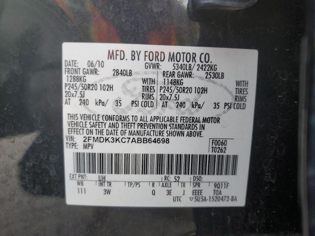 2FMDK3KC7ABB64698 - 2010 FORD EDGE LIMITED BLACK photo 13