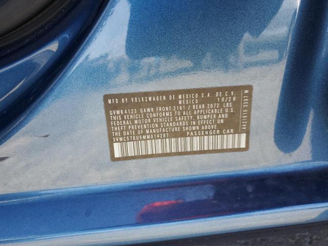 3VWC57BU5MM014287 - 2021 VOLKSWAGEN JETTA S BLUE photo 12