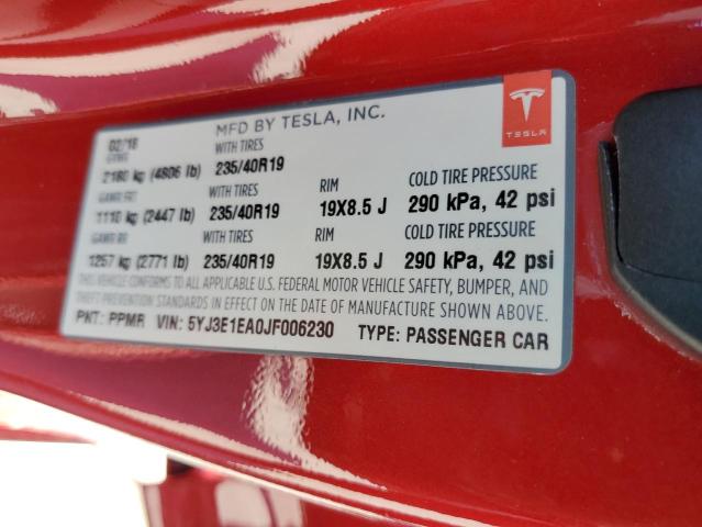 5YJ3E1EA0JF006230 - 2018 TESLA MODEL 3 RED photo 12