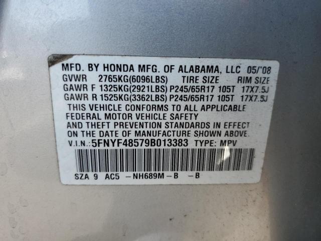 5FNYF48579B013383 - 2009 HONDA PILOT EXL 银色 照片 13