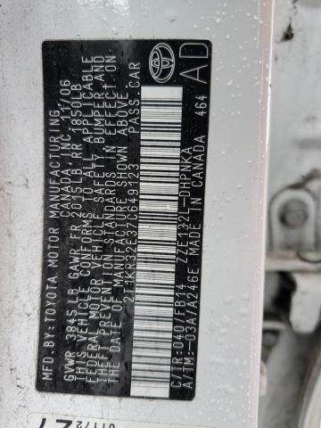 2T1KR32E37C649123 - 2007 TOYOTA COROLLA MA XR WHITE photo 12