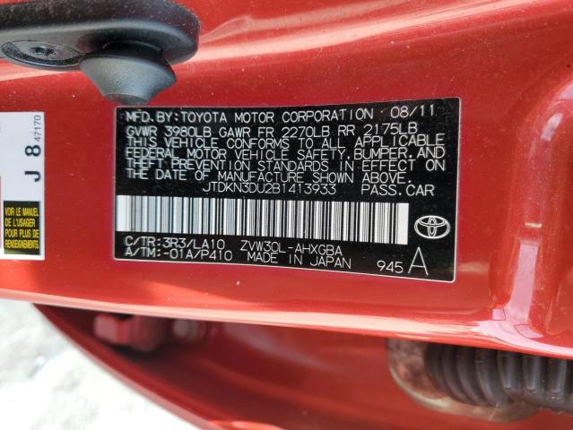 JTDKN3DU2B1413933 - 2011 TOYOTA PRIUS RED photo 12