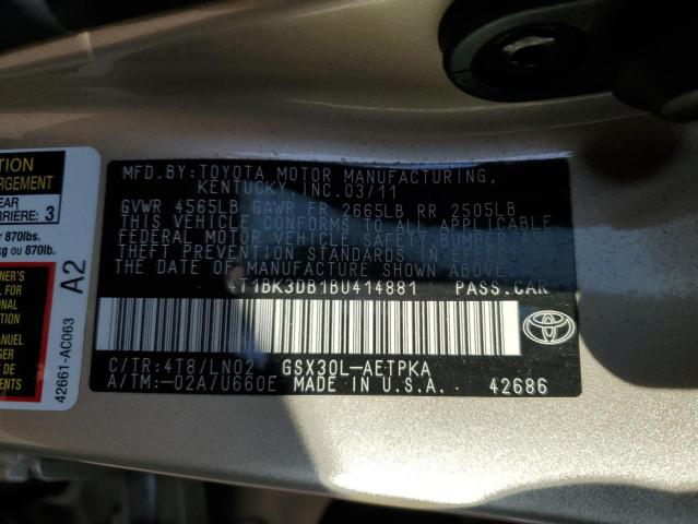 4T1BK3DB1BU414881 - 2011 TOYOTA AVALON BASE Beige photo 12