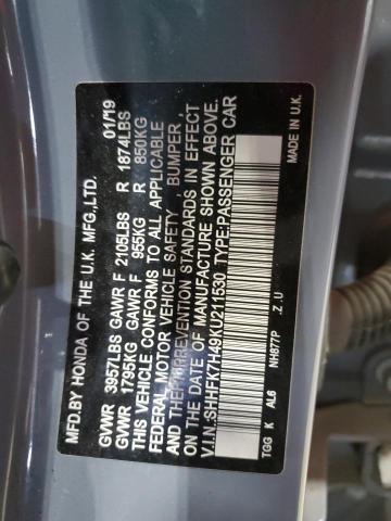 SHHFK7H49KU211530 - 2019 HONDA CIVIC SPORT 灰色 照片 13