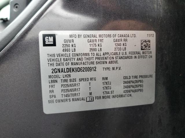 2GNALDEK9D6200912 - 2013 CHEVROLET EQUINOX LT CHARCOAL photo 13