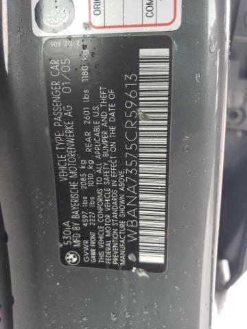 WBANA73575CR59613 - 2005 BMW 5 SERIES I Gris photo 12
