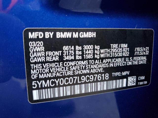 5YMCY0C07L9C97618 - 2020 BMW X6 M BLUE photo 12