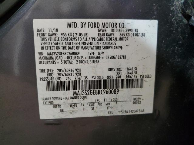 MAJ3S2GE8KC260089 - 2019 FORD ECOSPORT SE GRAY photo 13