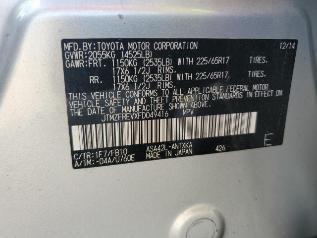 JTMZFREVXFD049416 - 2015 TOYOTA RAV4 LE Silber Foto 12