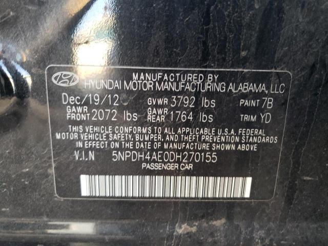 5NPDH4AE0DH270155 - 2013 HYUNDAI ELANTRA GLS BLACK photo 12