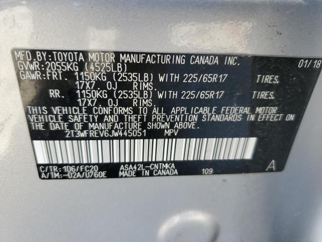 2T3WFREV6JW445051 - 2018 TOYOTA RAV4 ADVENTURE SILVER photo 12