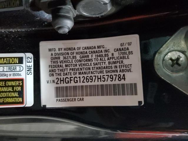 2HGFG12697H579784 - 2007 HONDA CIVIC LX BLACK photo 12