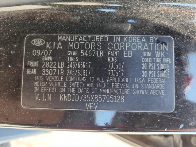 KNDJD735X85795128 - 2008 KIA SORENTO EX BLACK photo 13