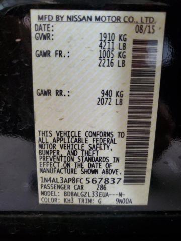 1N4AL3AP8FC567837 - 2015 NISSAN ALTIMA 2.5 შავი ფოტო 12