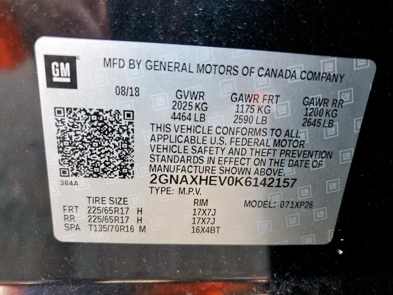 2GNAXHEV0K6142157 - 2019 CHEVROLET EQUINOX LS BLACK photo 13
