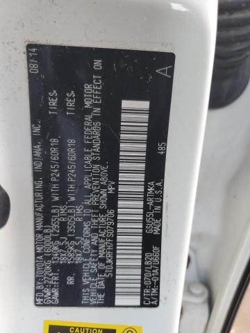 5TDJKRFH7FS079706 - 2015 TOYOTA HIGHLANDER XLE 白色 照片 13