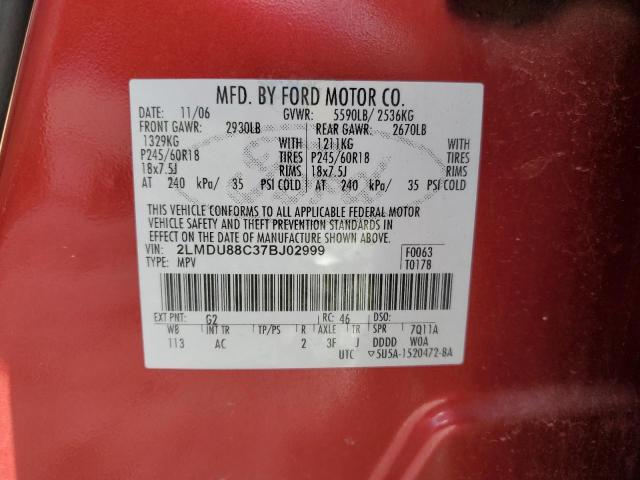 2LMDU88C37BJ02999 - 2007 LINCOLN MKX RED photo 13