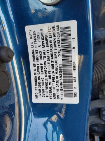 19XFB2F57CE058072 - 2012 HONDA CIVIC LX BLUE photo 13