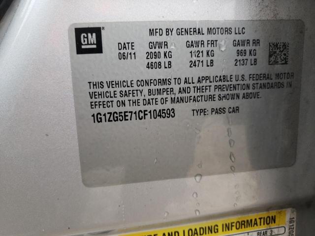 1G1ZG5E71CF104593 - 2012 CHEVROLET MALIBU LTZ ვერცხლისფერი ფოტო 12