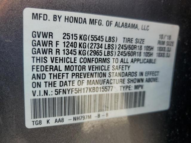 5FNYF5H17KB015577 - 2019 HONDA PILOT LX GRAY photo 13