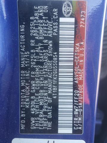 4T1BF1FK2GU550854 - 2016 TOYOTA CAMRY LE ლურჯი ფოტო 13