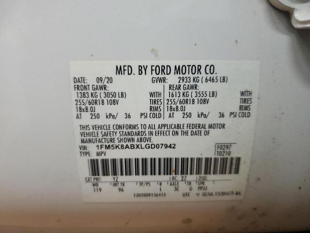 1FM5K8ABXLGD07942 - 2020 FORD EXPLORER POLICE INTERCEPTOR أبيض صورة 13