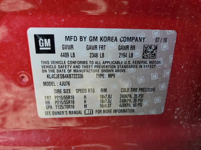 KL4CJESB4KB722336 - 2019 BUICK ENCORE PREFERRED RED photo 13