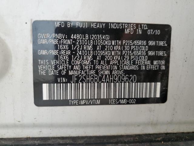 JF2SH6BC4AH909620 - 2010 SUBARU FORESTER XS WHITE photo 12