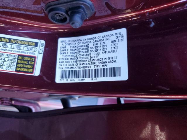 2HKRM4H71GH698023 - 2016 HONDA CR-V EXL BURGUNDY photo 12