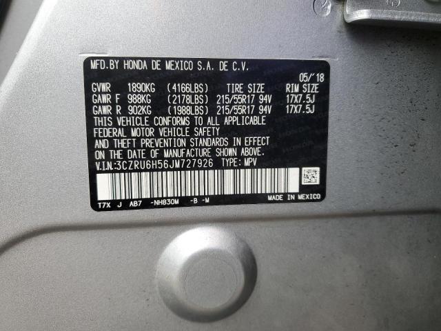 3CZRU6H56JM727926 - 2018 HONDA HR-V EX SILVER photo 12