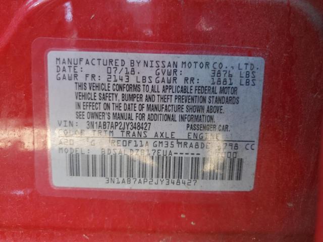 3N1AB7AP2JY348427 - 2018 NISSAN SENTRA S 红色 照片 13