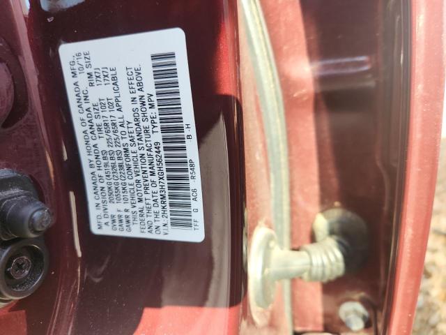 2HKRM3H7XGH562449 - 2016 HONDA CR-V EXL BURGUNDY photo 12