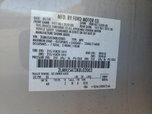 2LMHJ5AT3KBL02003 - 2019 LINCOLN MKT CREAM photo 13