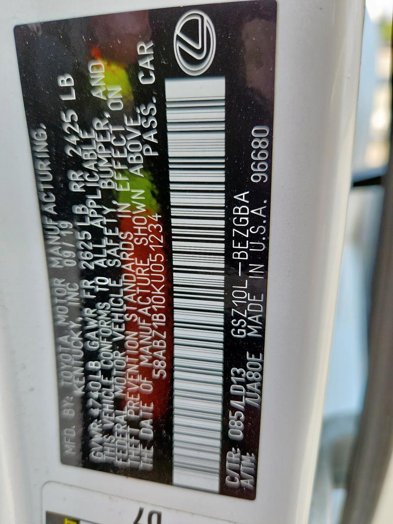 58ABZ1B10KU051234 - 2019 LEXUS ES 350 白色 照片 13