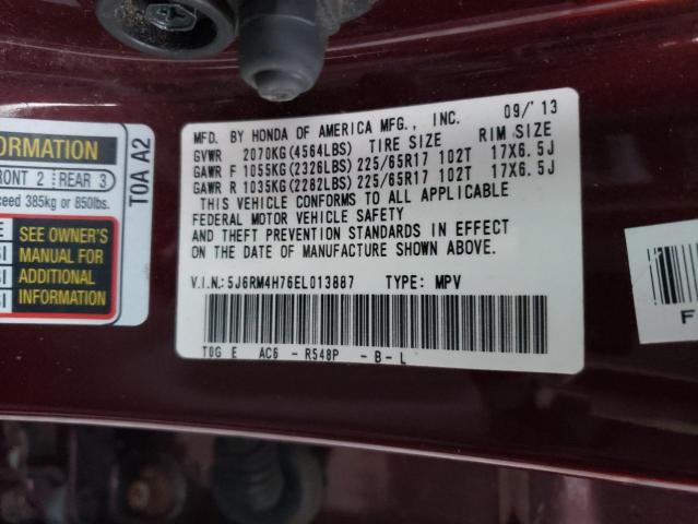 5J6RM4H76EL013887 - 2014 HONDA CR-V EXL BURGUNDY photo 14