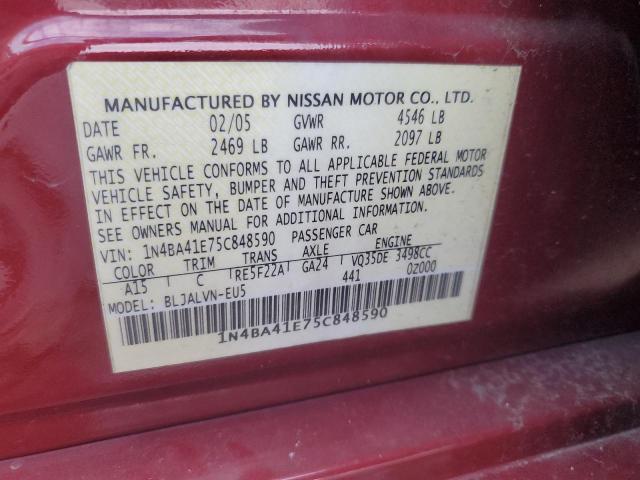 1N4BA41E75C848590 - 2005 NISSAN MAXIMA SE RED photo 12