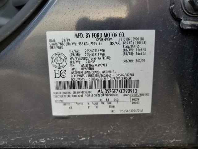 MAJ3S2GE7KC290913 - 2019 FORD ECOSPORT SE GRAY photo 14