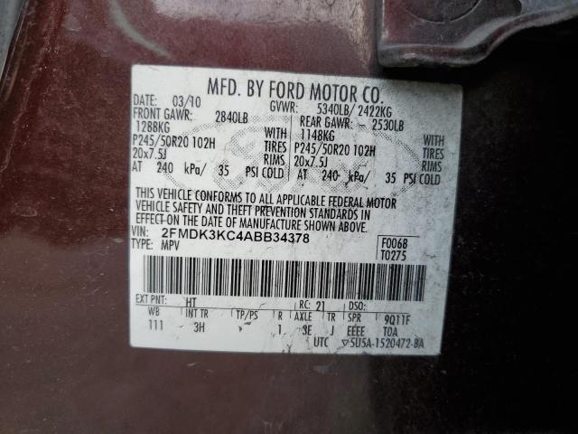 2FMDK3KC4ABB34378 - 2010 FORD EDGE LIMITED RED photo 14