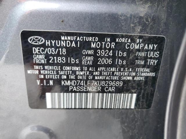 KMHD74LF7KU829689 - 2019 HYUNDAI ELANTRA SE GRAY photo 13