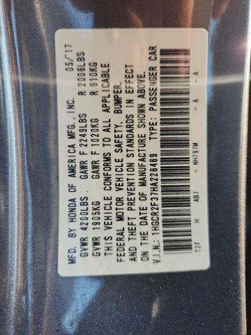 1HGCR2F37HA228469 - 2017 HONDA ACCORD LX GRAY photo 12